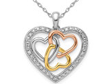 Tri-Colored Sterling Silver Multi Heart Pendant Necklace with Chain